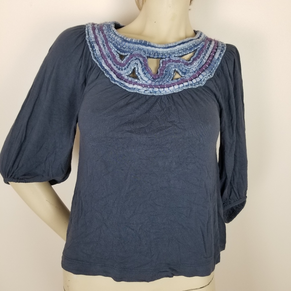 Anthropologie C. Keer fenestella tee blue purple